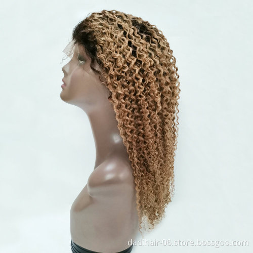Afro human hair lace front wigs two tone color kinky curly human hair wigs